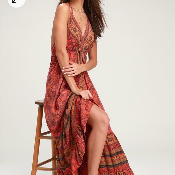 Raga Women’s Passion Struck Halter Maxi Pink Print Dress NWOT small excellent - Picture 2 of 14